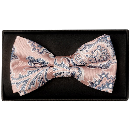 Pink And Blue Paisley Handmade Mens Bow Tie And Pocket Square Set 2