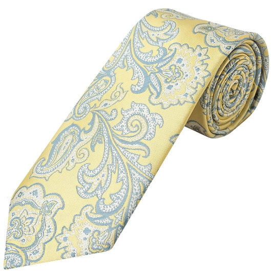 Yellow And Blue Paisley Classic Mens Tie And Pocket Square Set 2