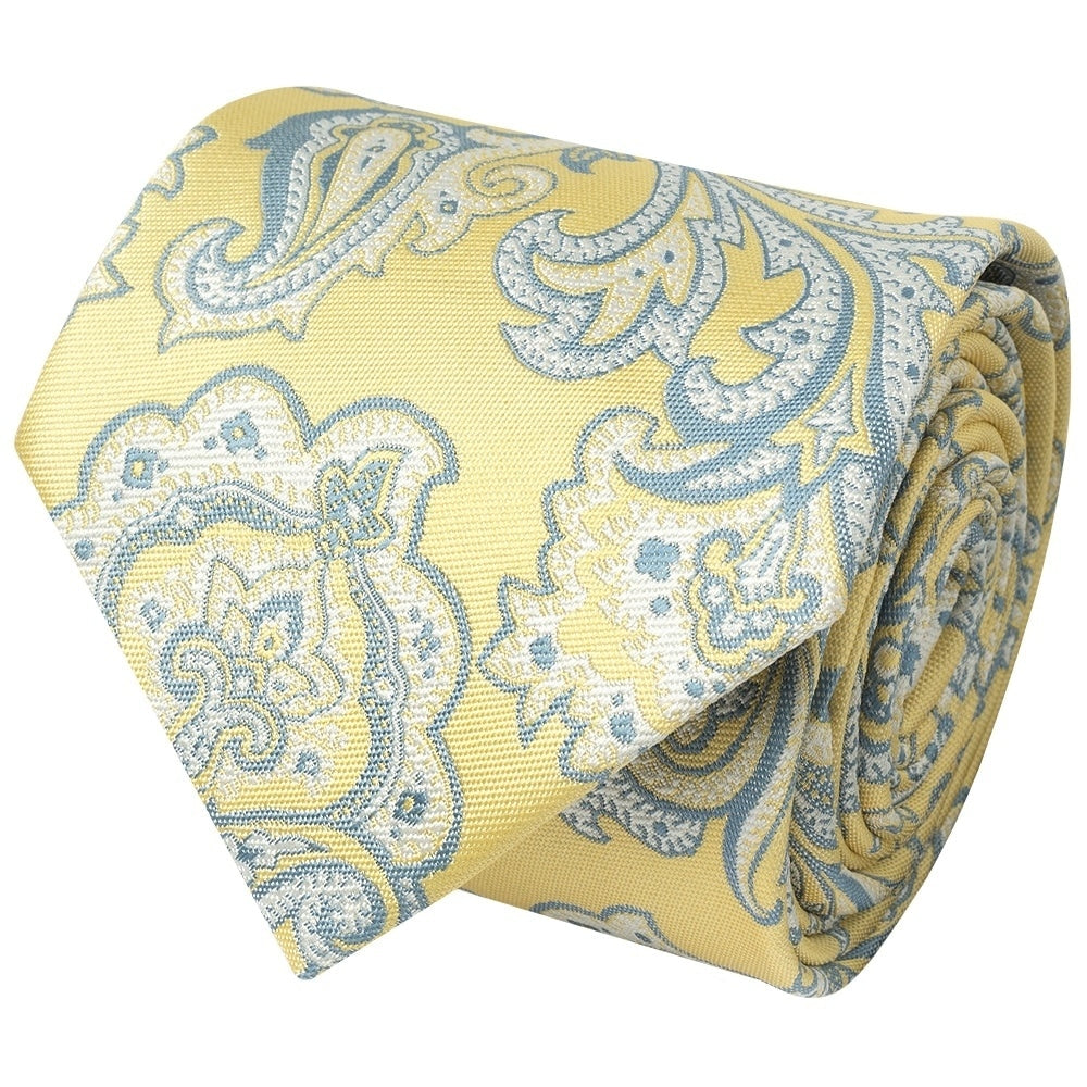 Yellow And Blue Paisley Classic Mens Tie And Pocket Square Set 3