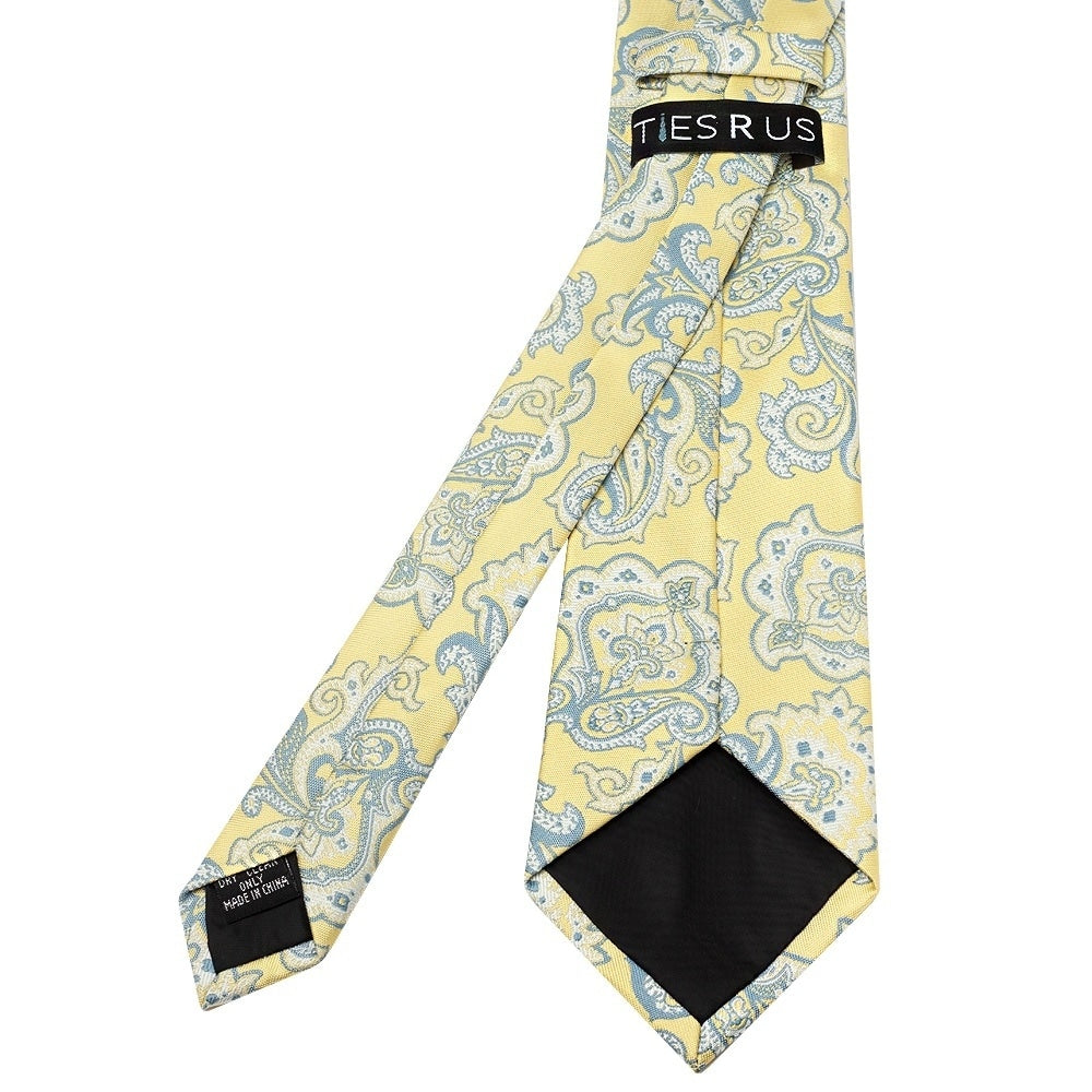 Yellow And Blue Paisley Classic Mens Tie And Pocket Square Set 4
