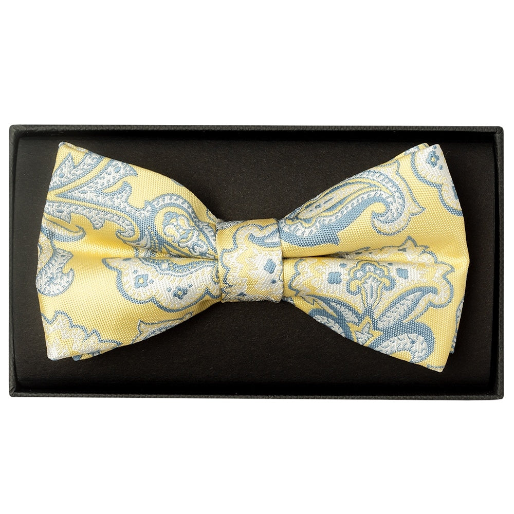 Yellow And Blue Paisley Handmade Mens Bow Tie 1