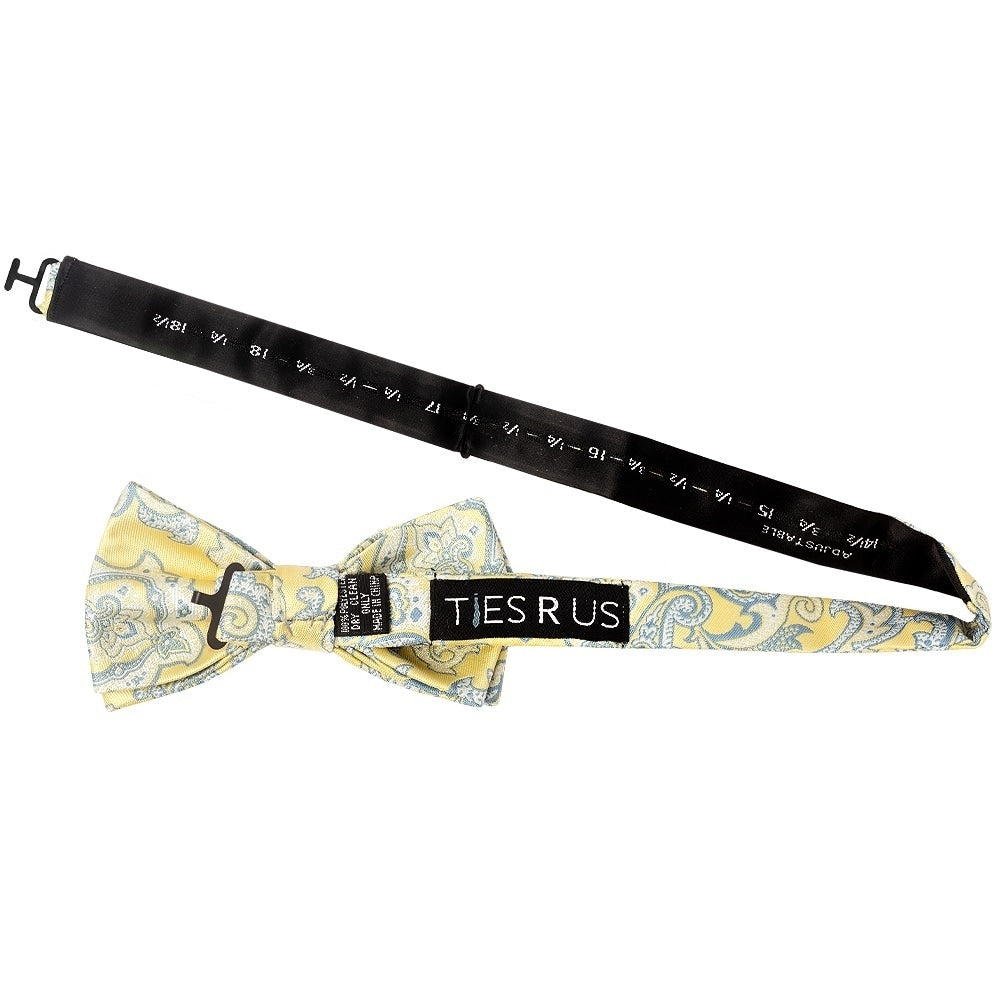 Yellow And Blue Paisley Handmade Mens Bow Tie And Pocket Square Set 3