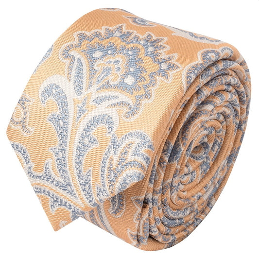 Peach And Blue Paisley Skinny Mens Tie 2