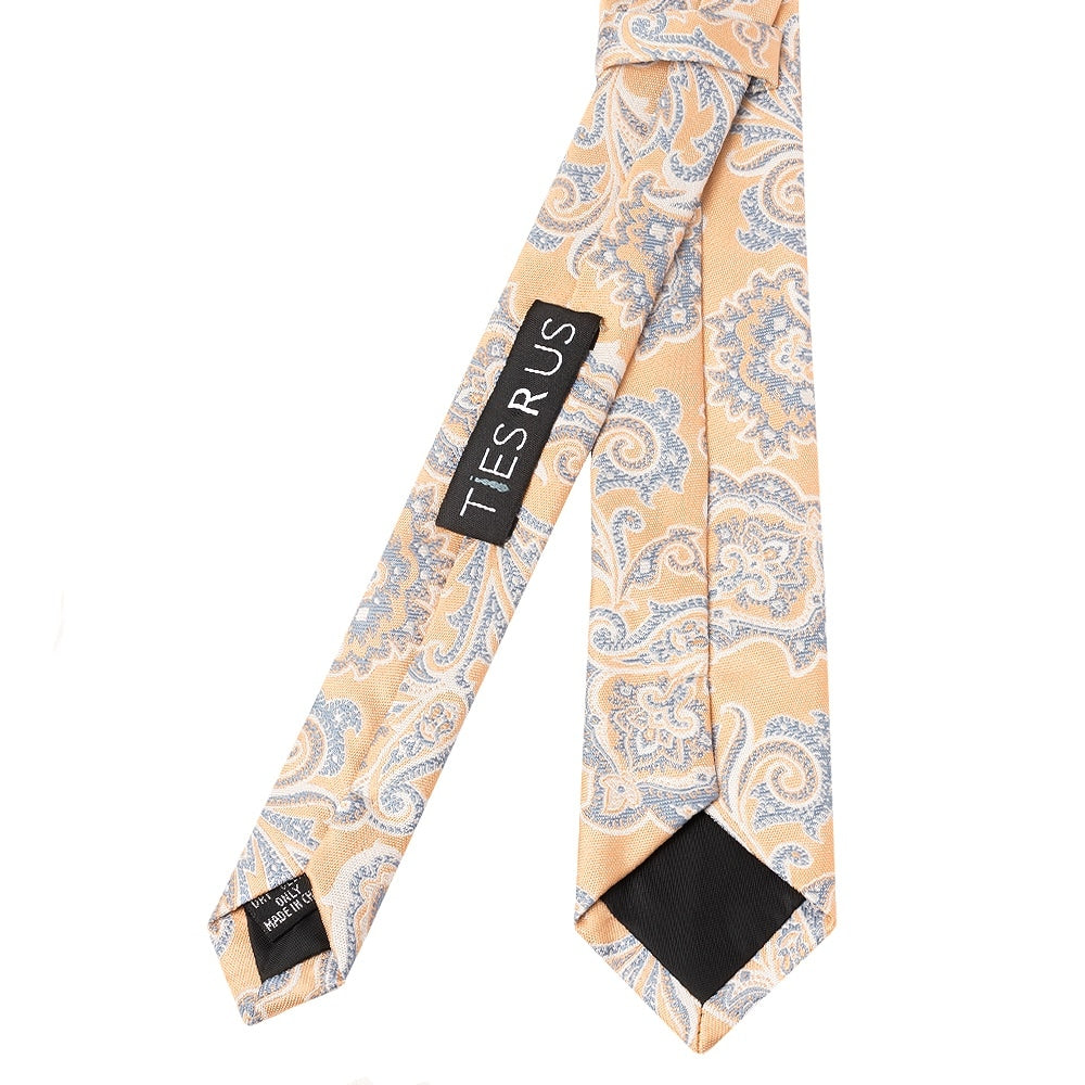 Peach And Blue Paisley Skinny Mens Tie 3