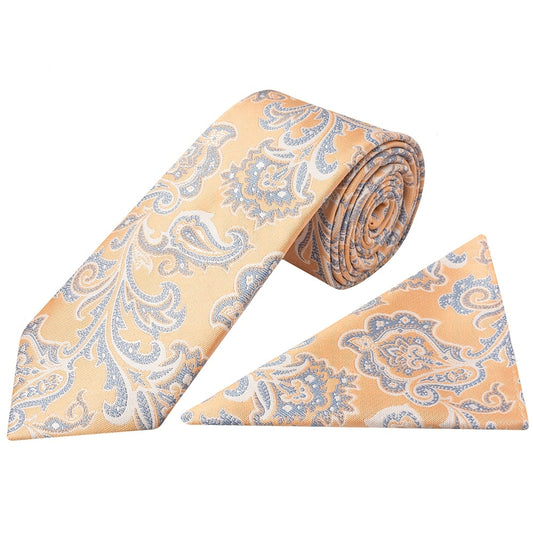 Peach And Blue Paisley Classic Mens Tie And Pocket Square Set 1