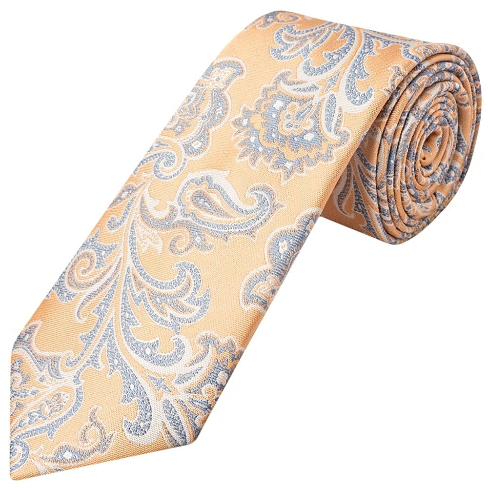Peach And Blue Paisley Classic Mens Tie And Pocket Square Set 2