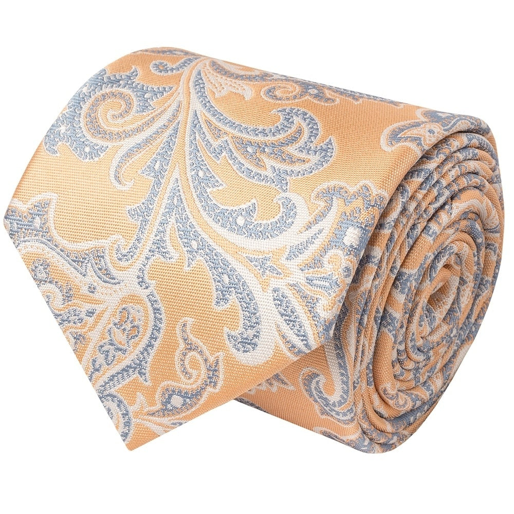 Peach And Blue Paisley Classic Mens Tie And Pocket Square Set 3