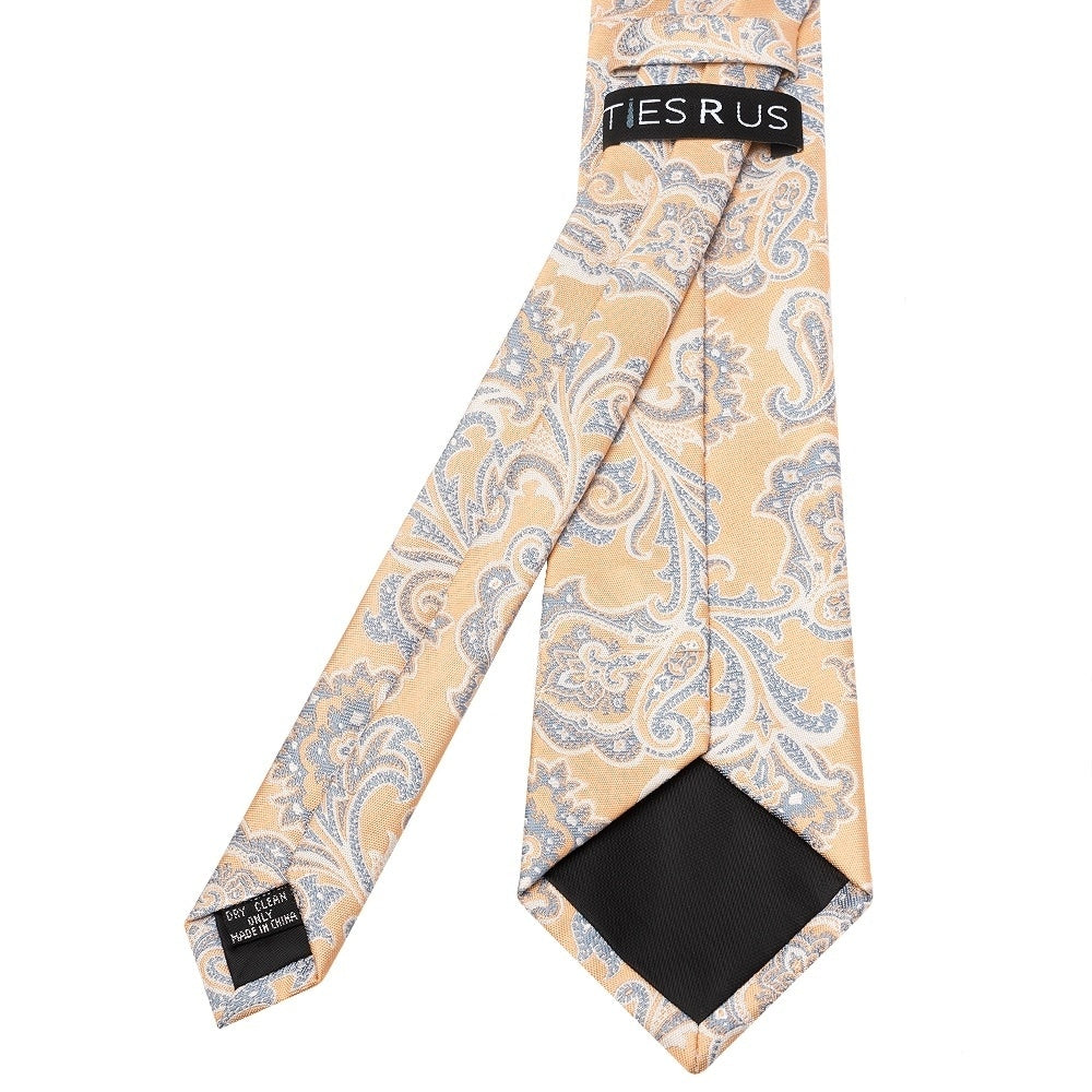 Peach And Blue Paisley Classic Mens Tie And Pocket Square Set 4