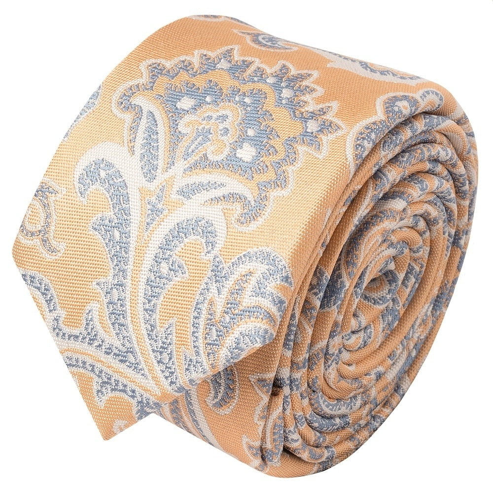 Peach And Blue Paisley Skinny Mens Tie And Pocket Square Set 3