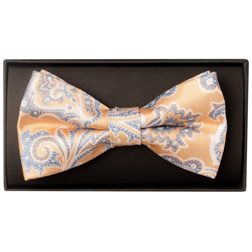 Peach And Blue Paisley Handmade Mens Bow Tie 1