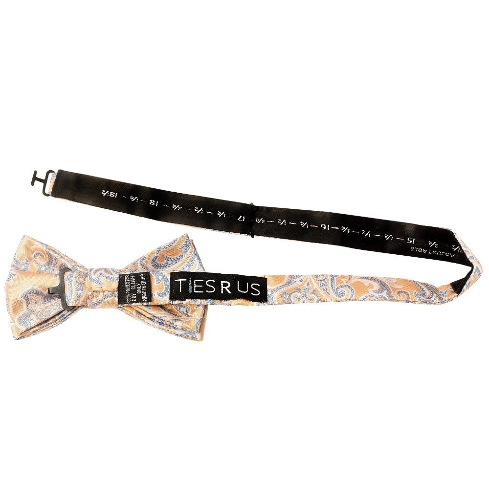 Peach And Blue Paisley Handmade Mens Bow Tie And Pocket Square Set 3