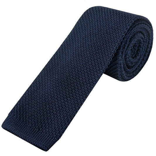 Navy Knitted Skinny Mens Tie 1