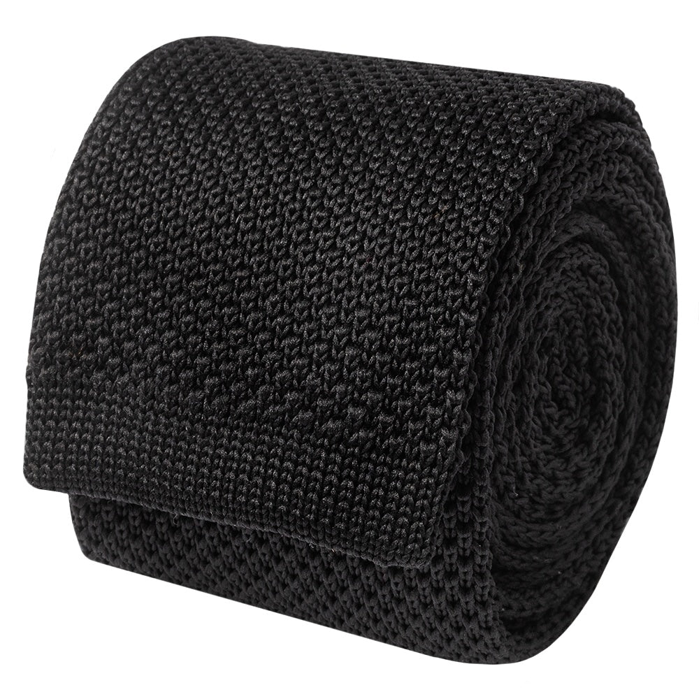 Black Knitted Skinny Mens Tie 2