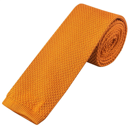 Rust Knitted Skinny Mens Tie 1