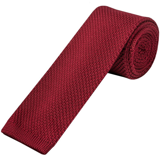 Red Wine Knitted Skinny Mens Tie 1