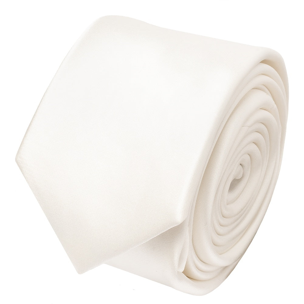 Plain White Satin Skinny Mens Tie 2