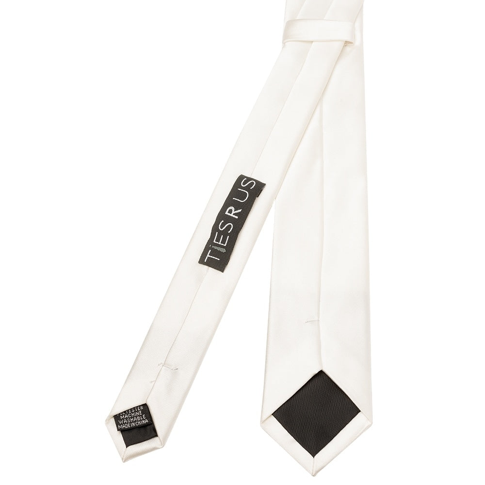 Plain White Satin Skinny Mens Tie 3