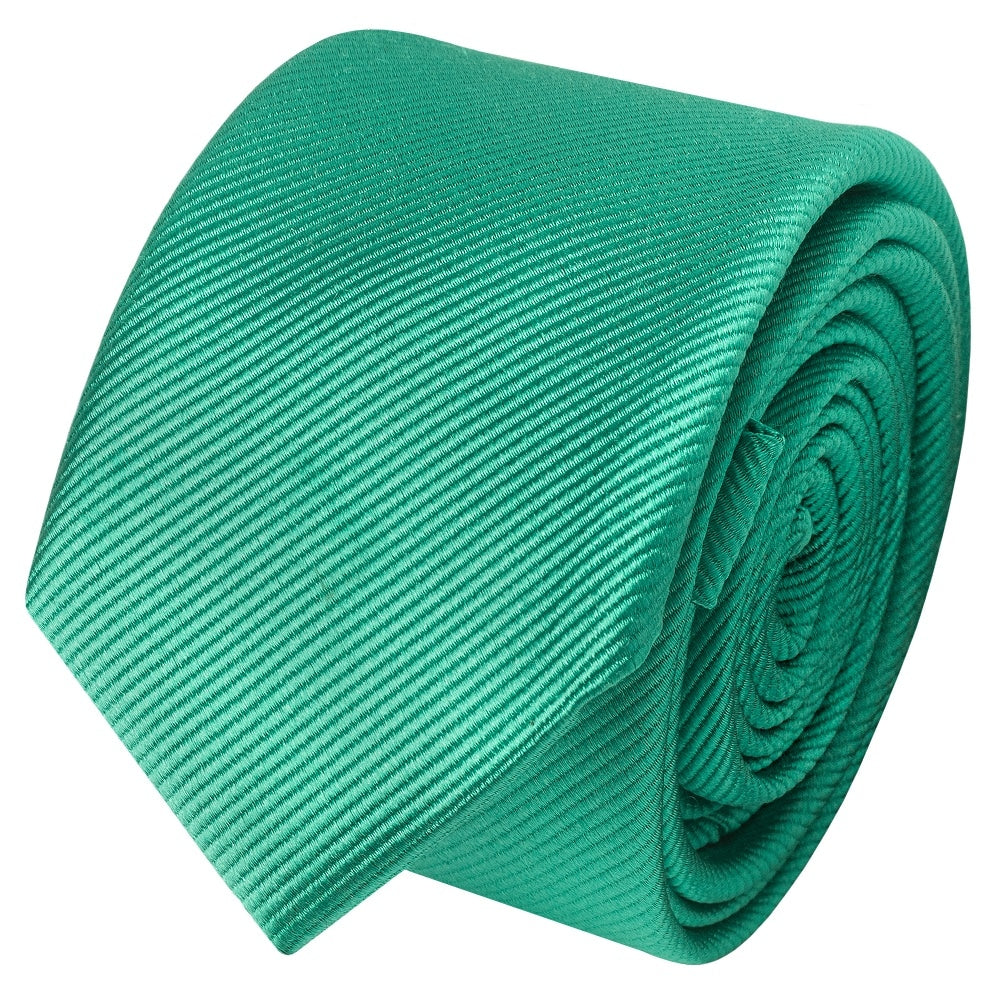 Emerald Green Silk Twill Skinny Mens Tie And Pocket Square Set 3