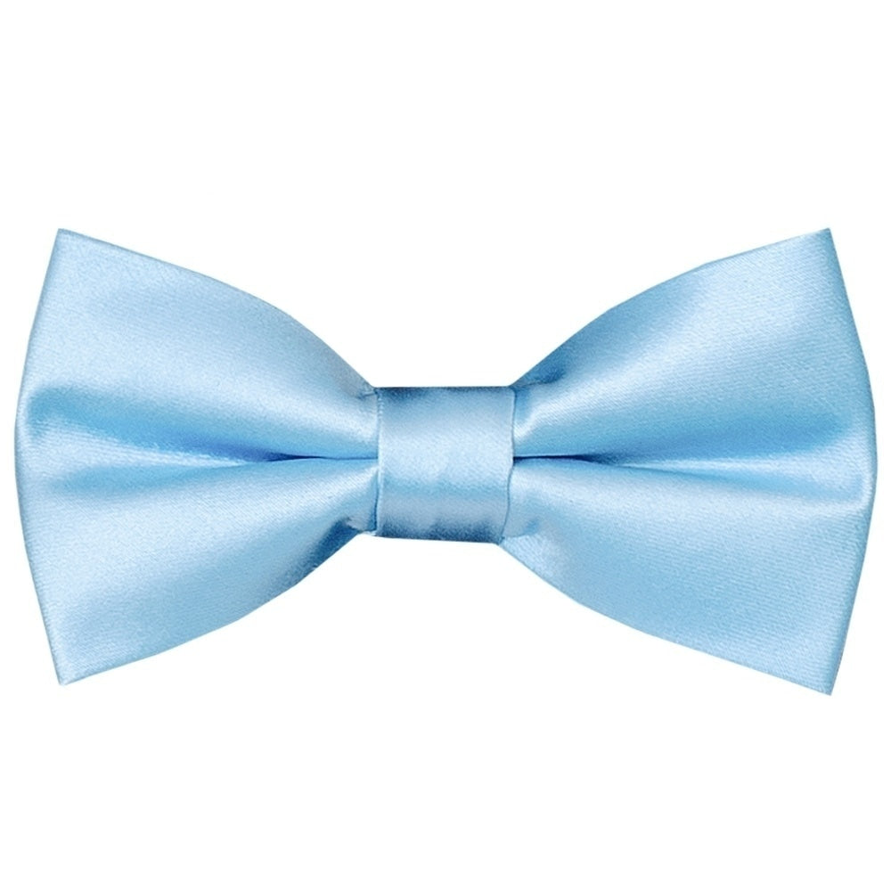 End Of Season Plain Pre Tied Sky Blue Satin Boys Bow Tie And Pocket Square Set 2