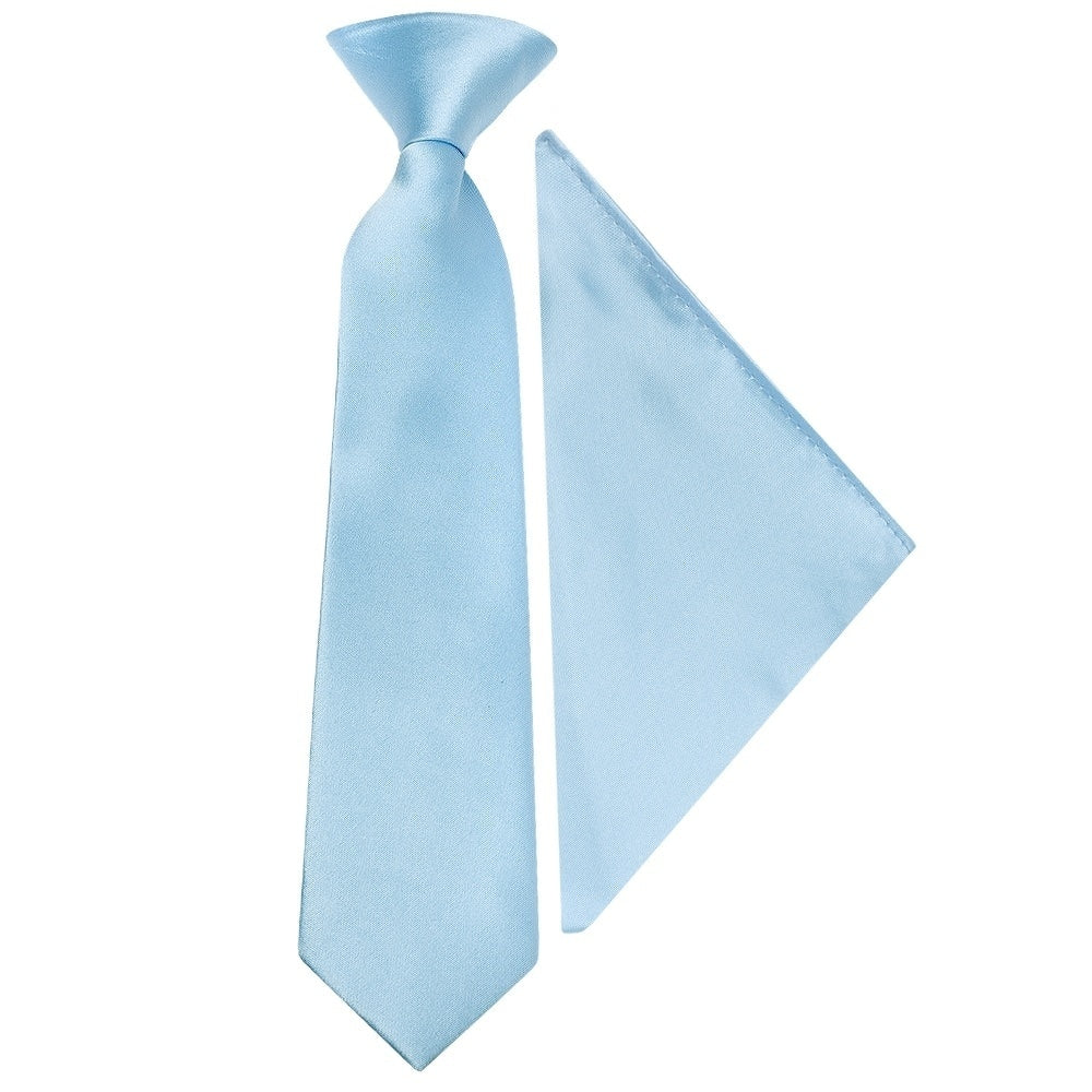 End Of Season Pre Tied Sky Blue Satin Boys Tie And Pocket Square Set Age 4 7 1