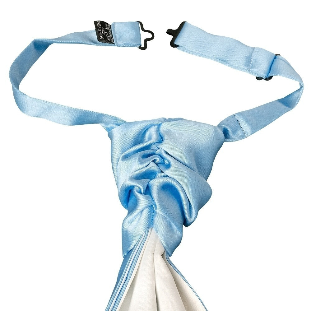 End Of Season Plain Sky Blue Satin Mens Cravat Tie And Pocket Square Set 3