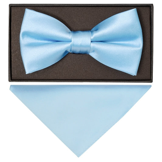 End Of Season Plain Sky Blue Handmade Mens Bow Tie And Pocket Square Set 1