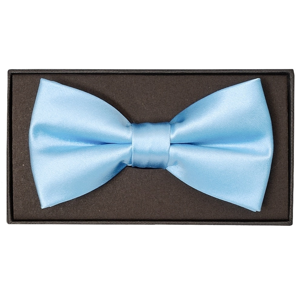 End Of Season Plain Sky Blue Handmade Mens Bow Tie And Pocket Square Set 2