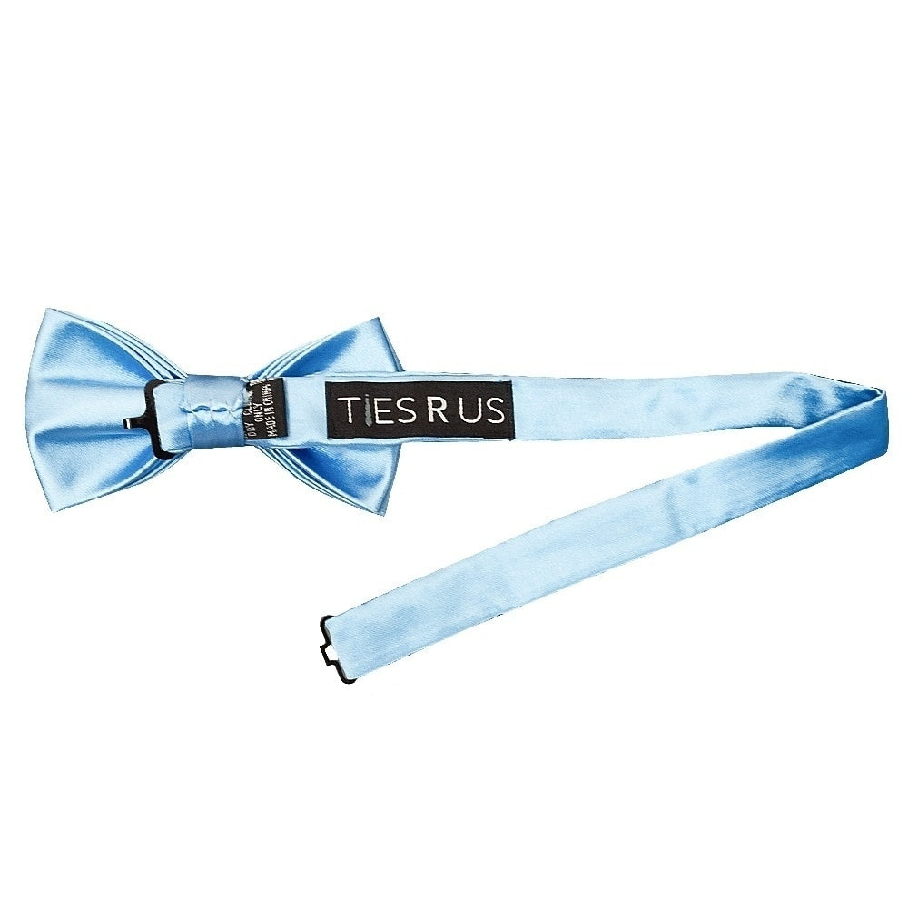 End Of Season Plain Sky Blue Handmade Mens Bow Tie And Pocket Square Set 3