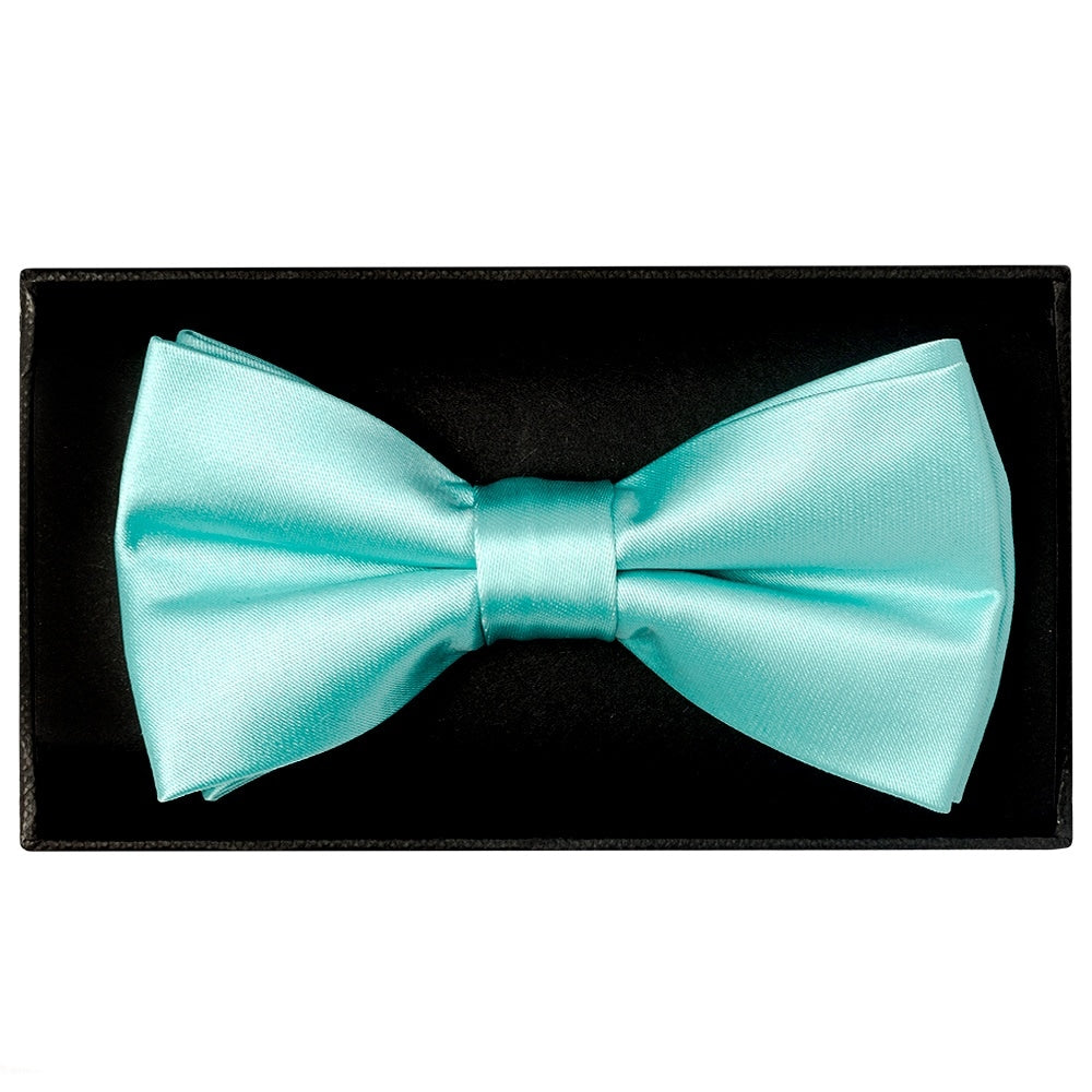 Plain Aqua Handmade Satin Mens Bow Tie 1