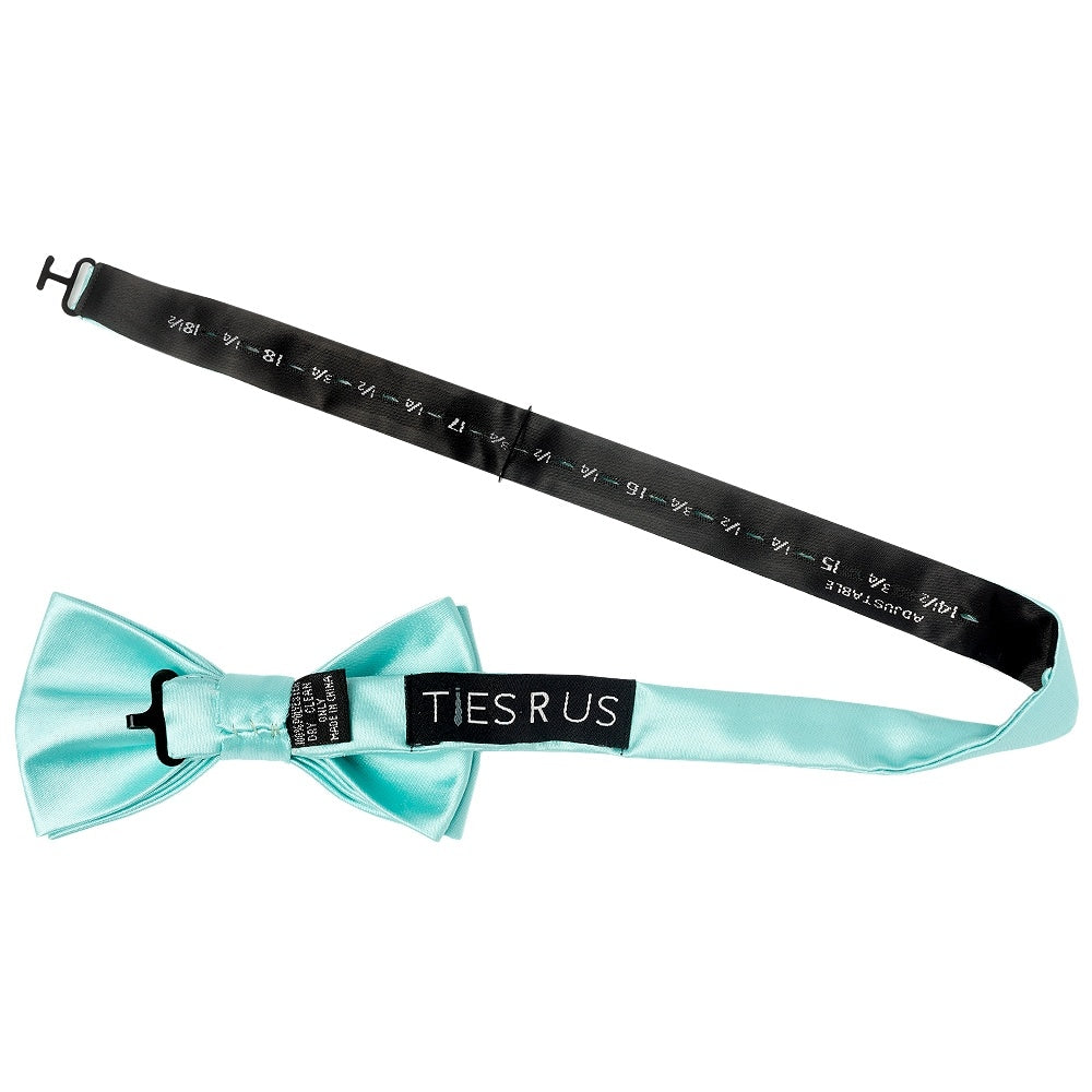 Plain Aqua Handmade Satin Mens Bow Tie 2