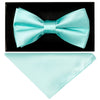 Aqua Bow Tie and Pocket Square Set For Men in Satin