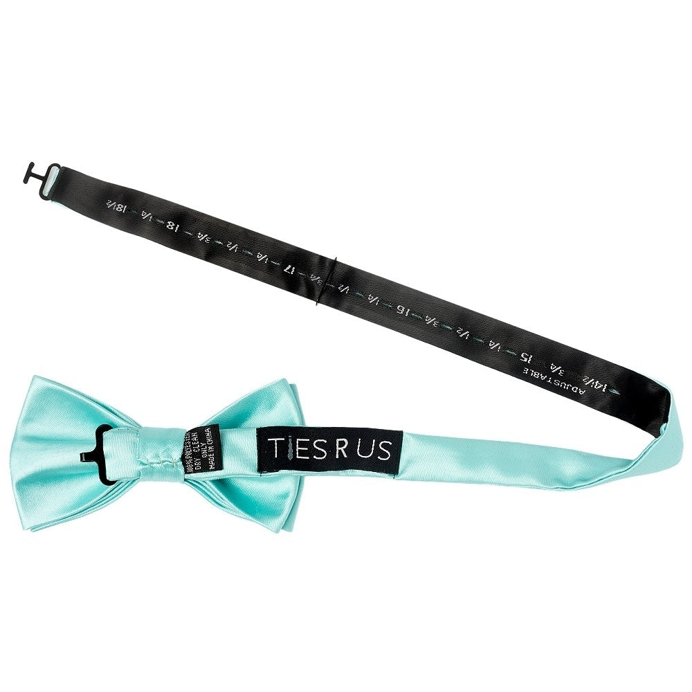 Plain Aqua Handmade Satin Mens Bow Tie And Pocket Square Set 3