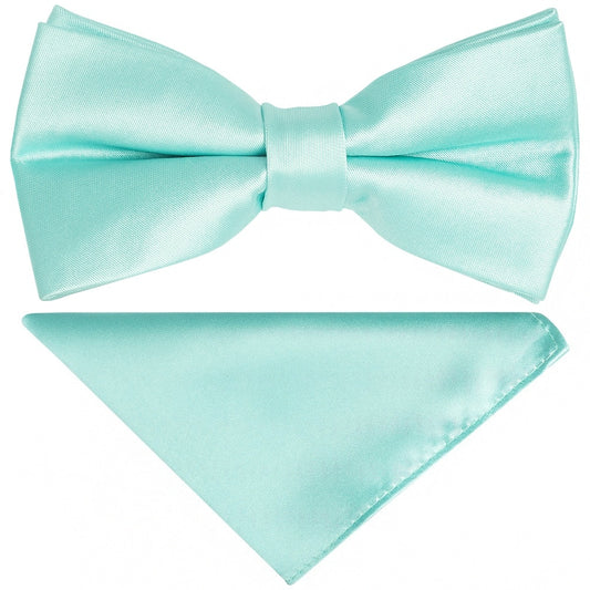 Pre Tied Plain Aqua Boys Bow Tie And Pocket Square Set Age 8 11 1