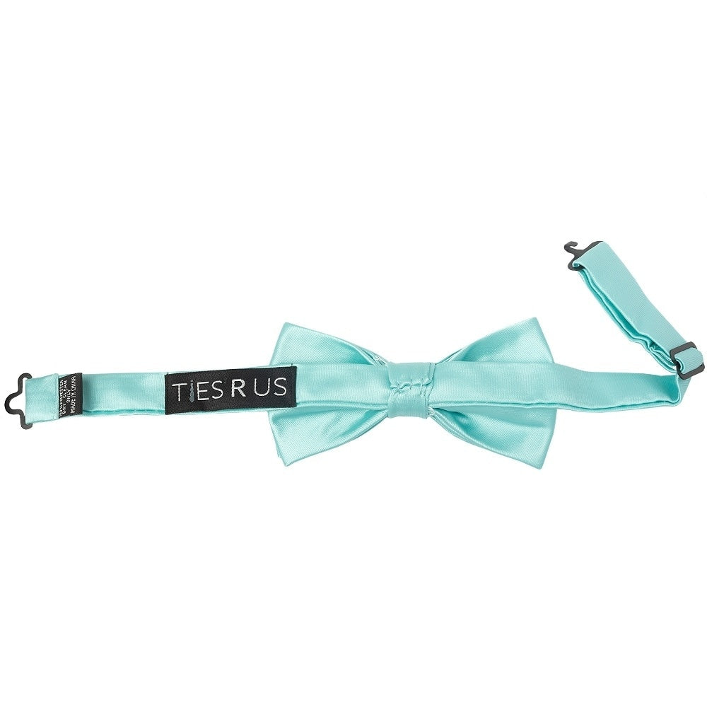 Pre Tied Plain Aqua Boys Bow Tie And Pocket Square Set Age 8 11 3