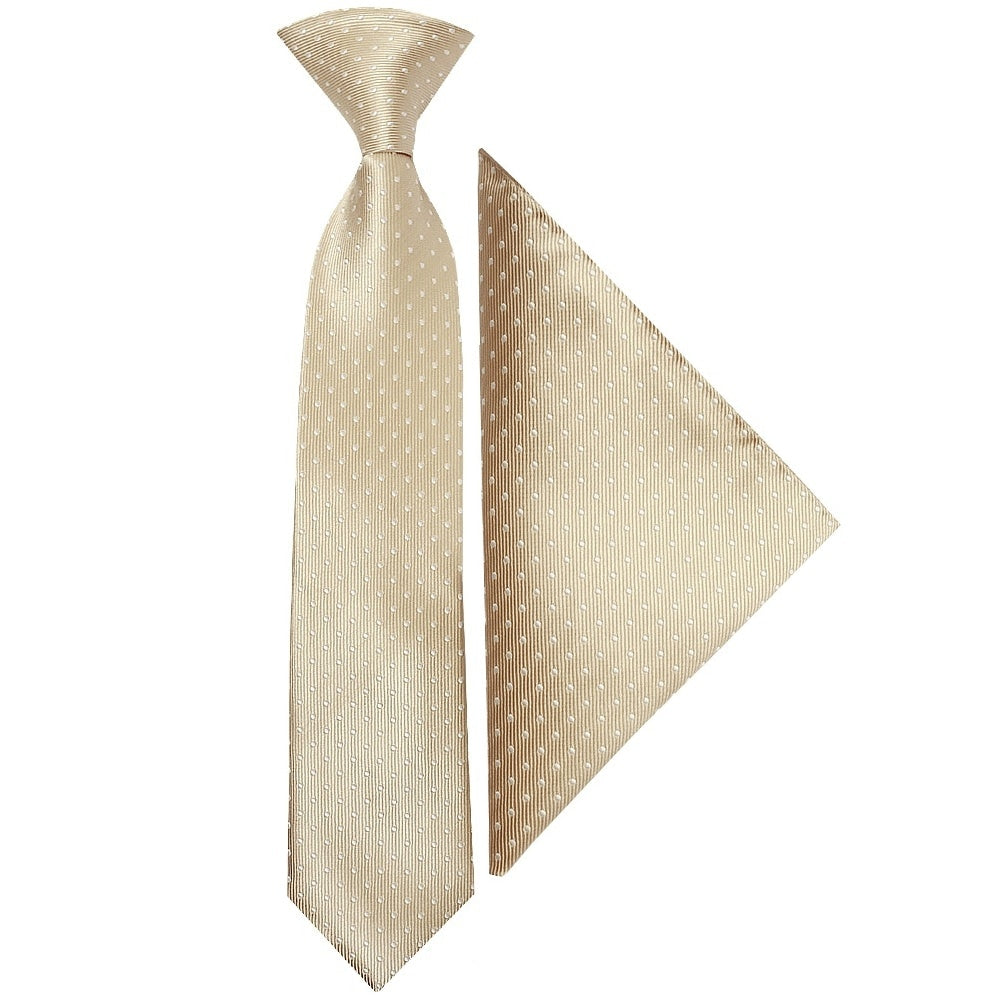 Pre Tied Champagne And White Polka Dot Boys Tie And Pocket Square Set Age 4 7 1