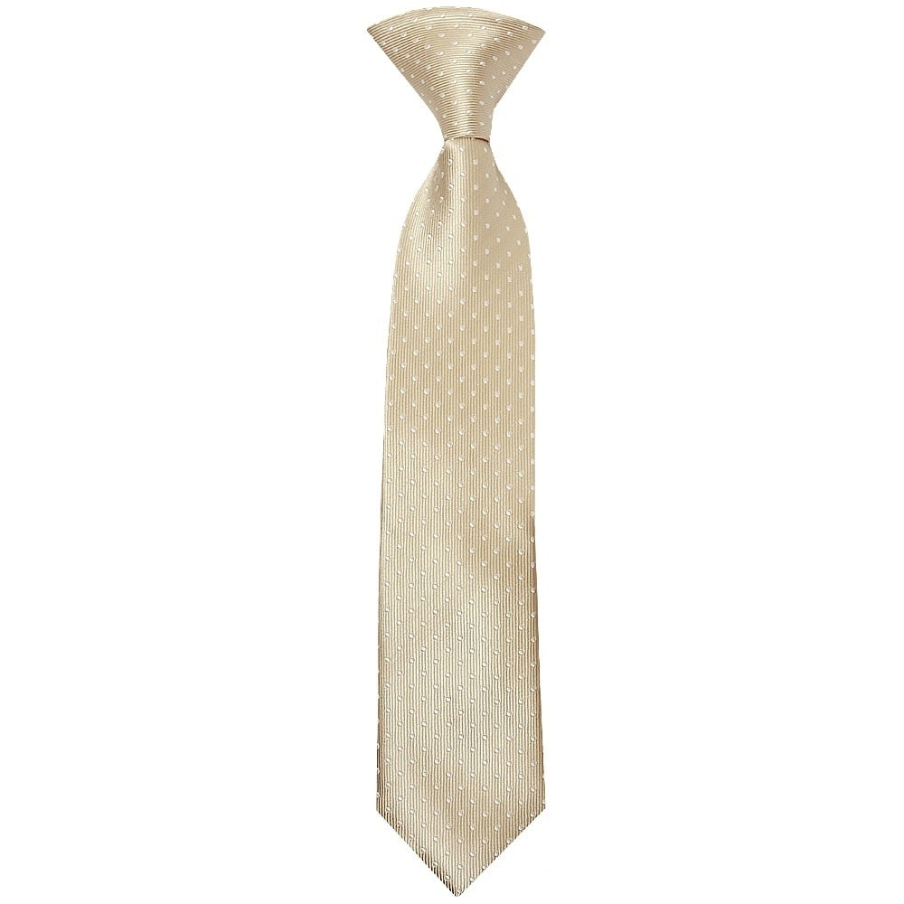 Pre Tied Champagne And White Polka Dot Boys Tie And Pocket Square Set Age 4 7 2