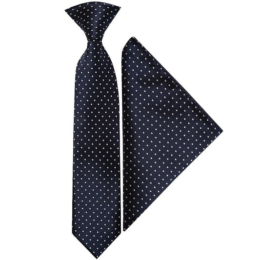 Pre Tied Navy And White Polka Dot Boys Tie And Pocket Square Set Age 4 7 1
