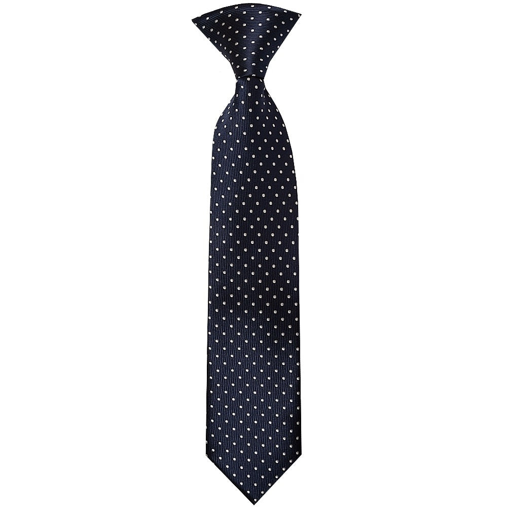 Pre Tied Navy And White Polka Dot Boys Tie And Pocket Square Set Age 4 7 2