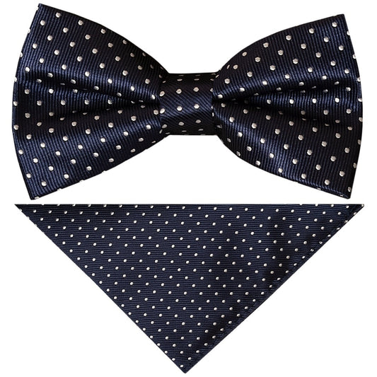 Pre Tied Navy And White Polka Dot Boys Bow Tie And Pocket Square Set Age 4 7 1