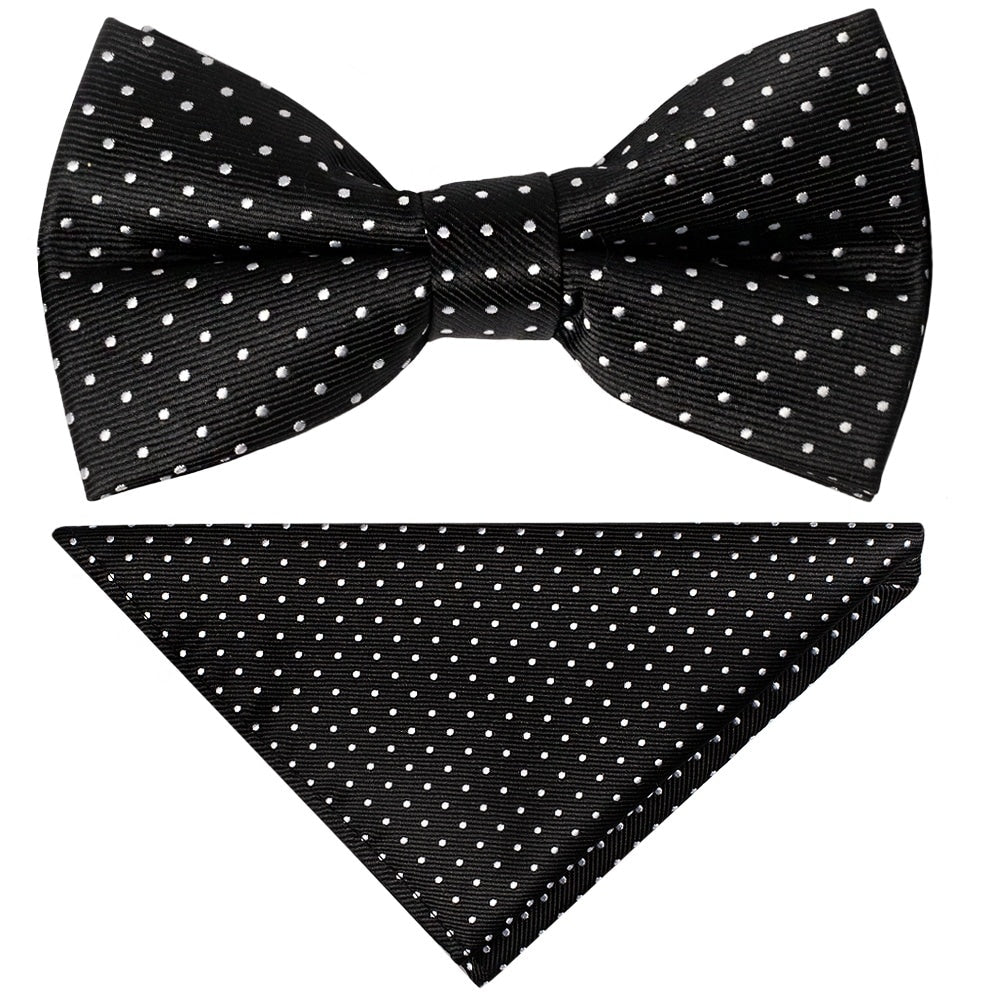 Pre Tied Black And White Polka Dot Boys Bow Tie And Pocket Square Set Age 4 7 1