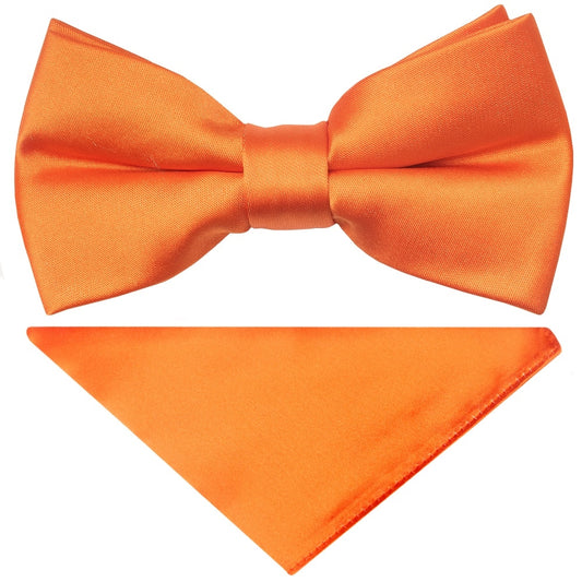 Pre Tied Orange Satin Boys Bow Tie and Pocket Square Set