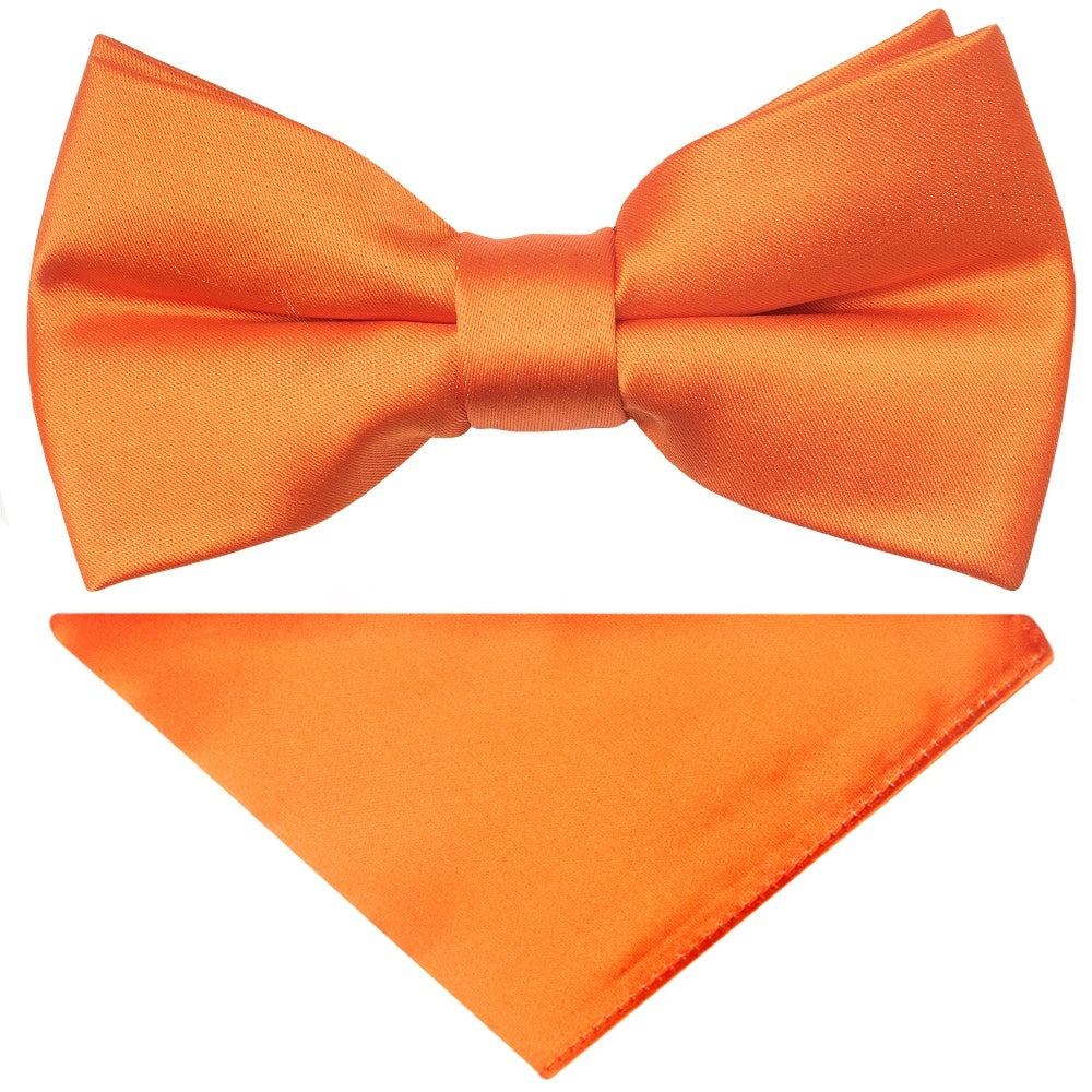 Pre Tied Orange Satin Boys Bow Tie And Pocket Square Set 1