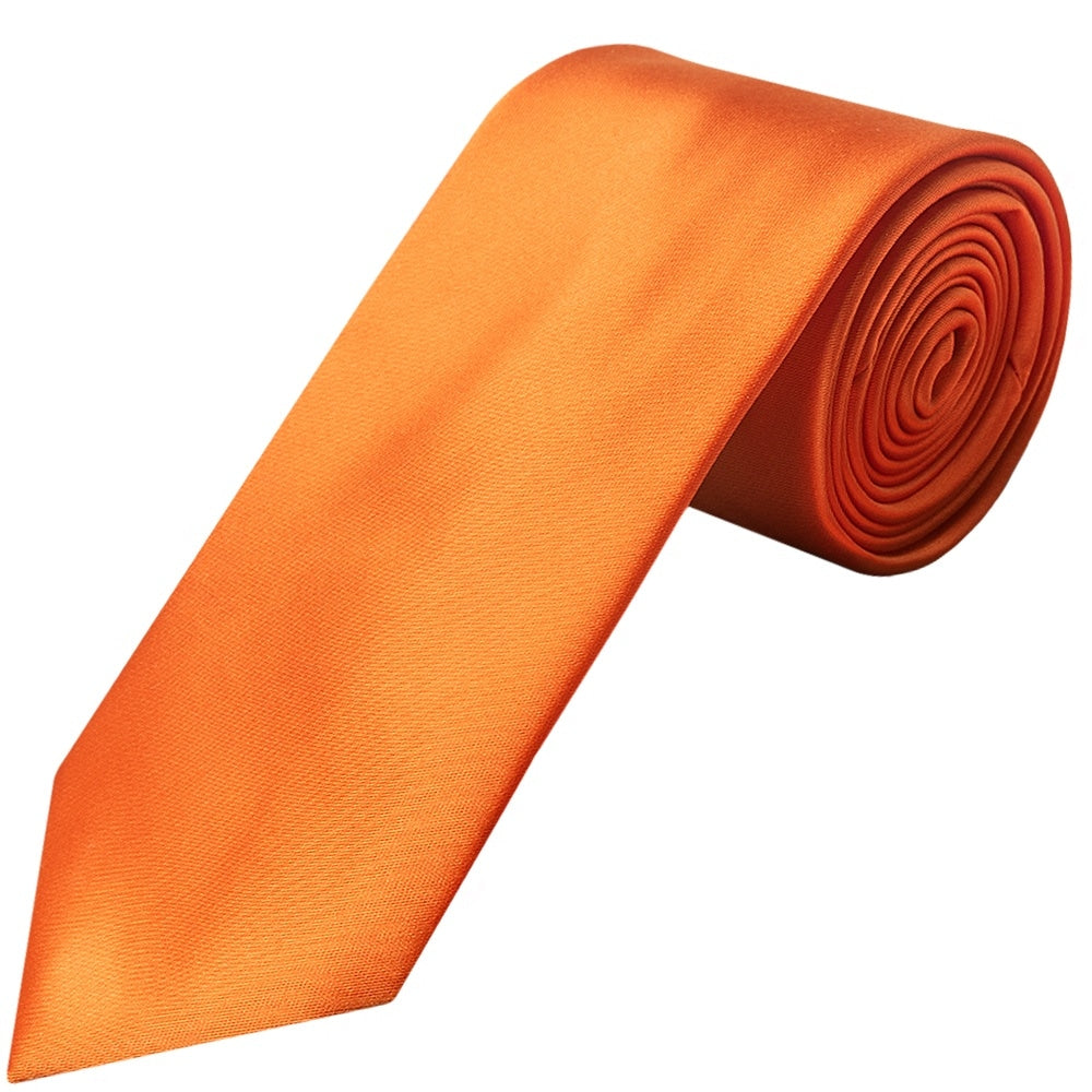 Plain Orange Satin Classic Mens Tie and Pocket Square Set