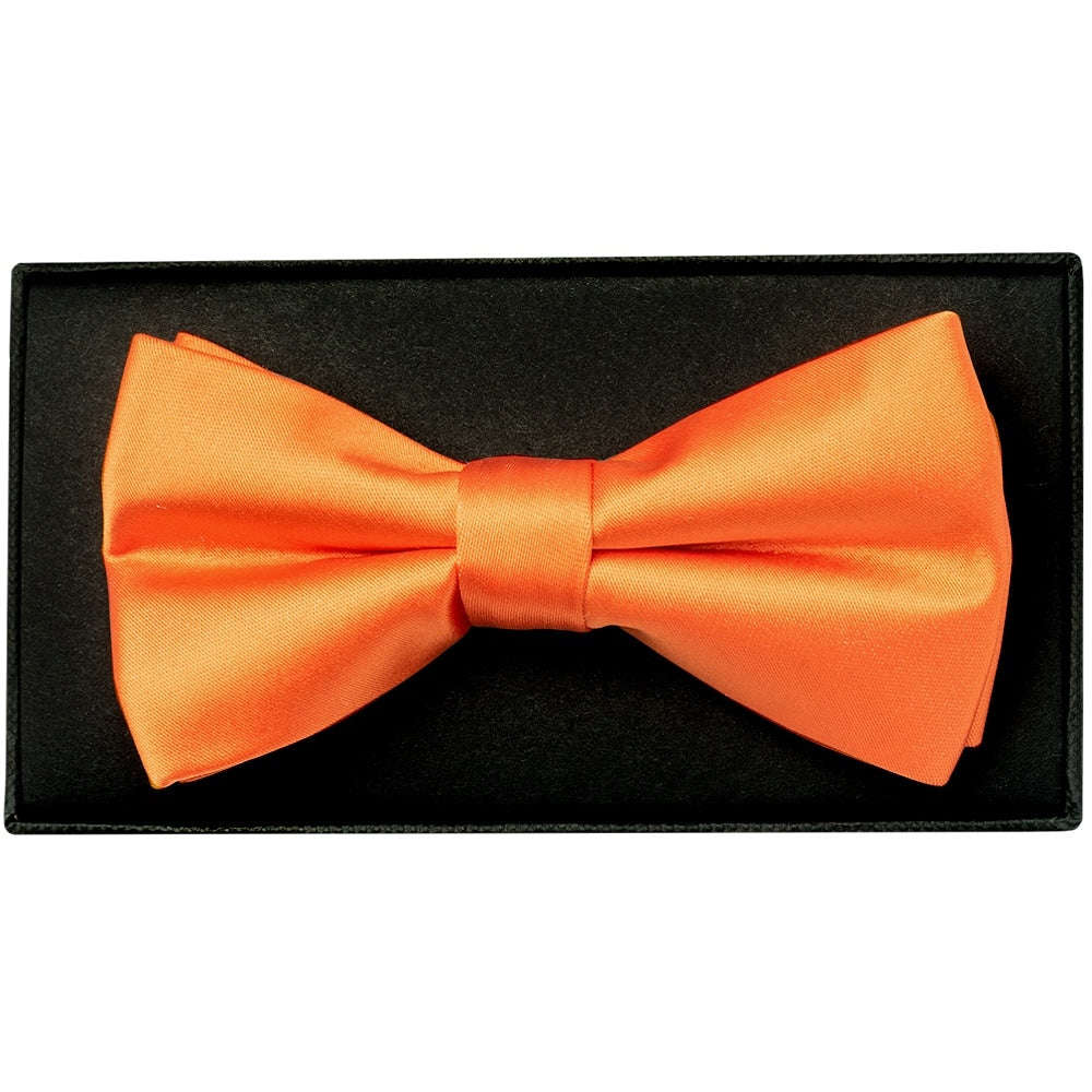 Plain Orange Hand Made Mens Bow Tie And Pocket Square Set 2