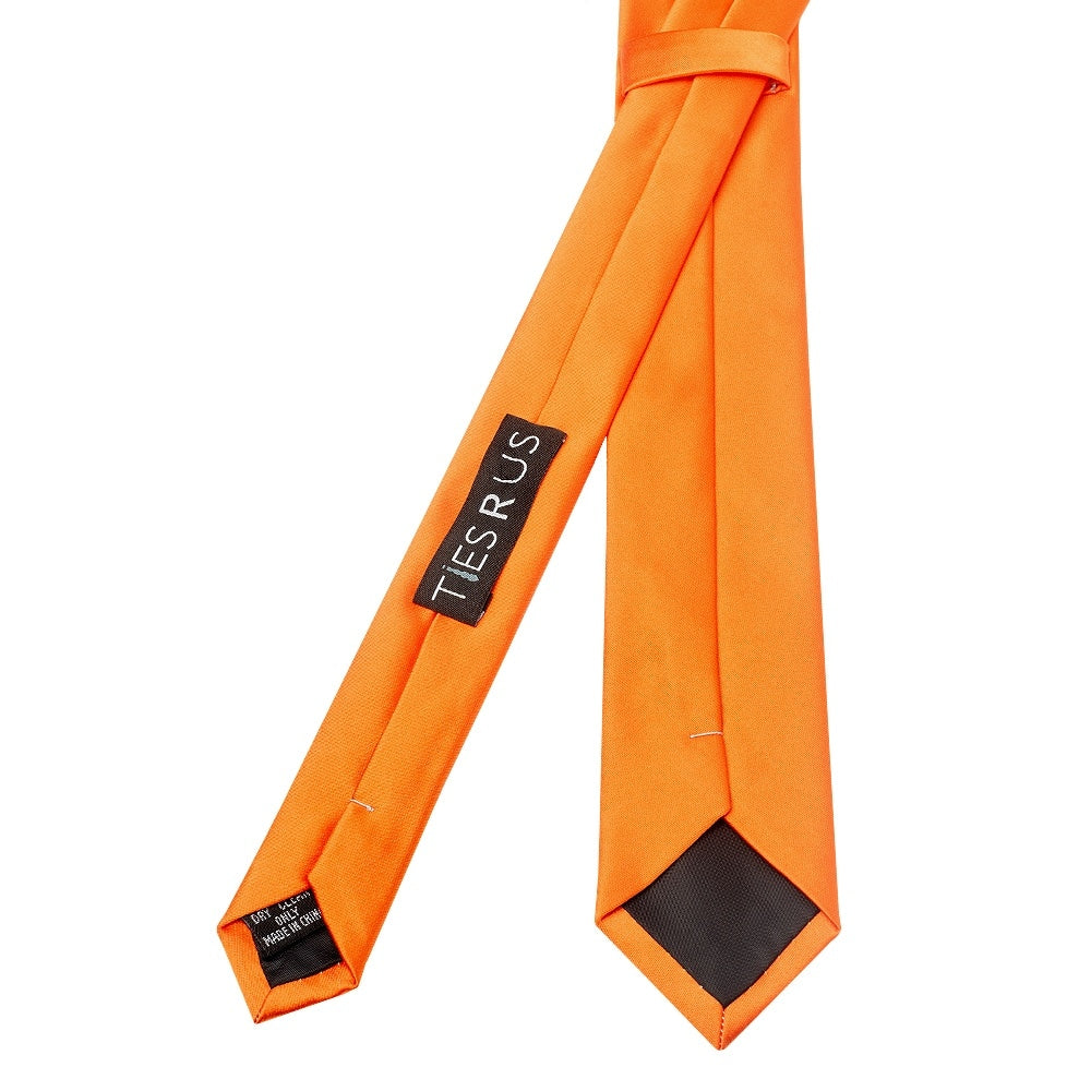 Plain Orange Satin Skinny Mens Tie 3
