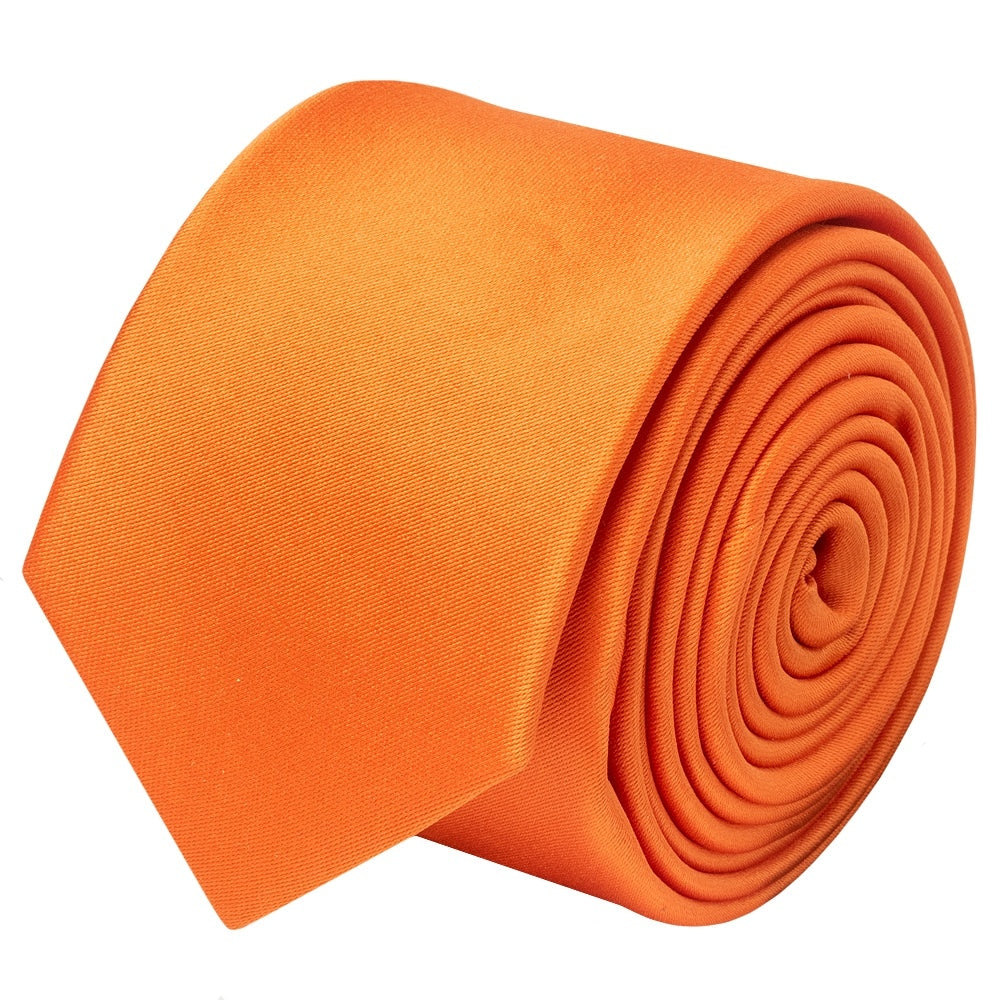Plain Orange Satin Skinny Boys Tie And Pocket Square Set 3