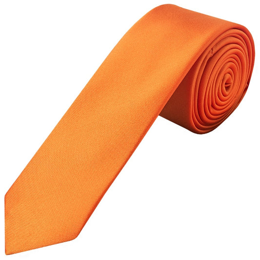 Plain Orange Satin Skinny Boys Tie