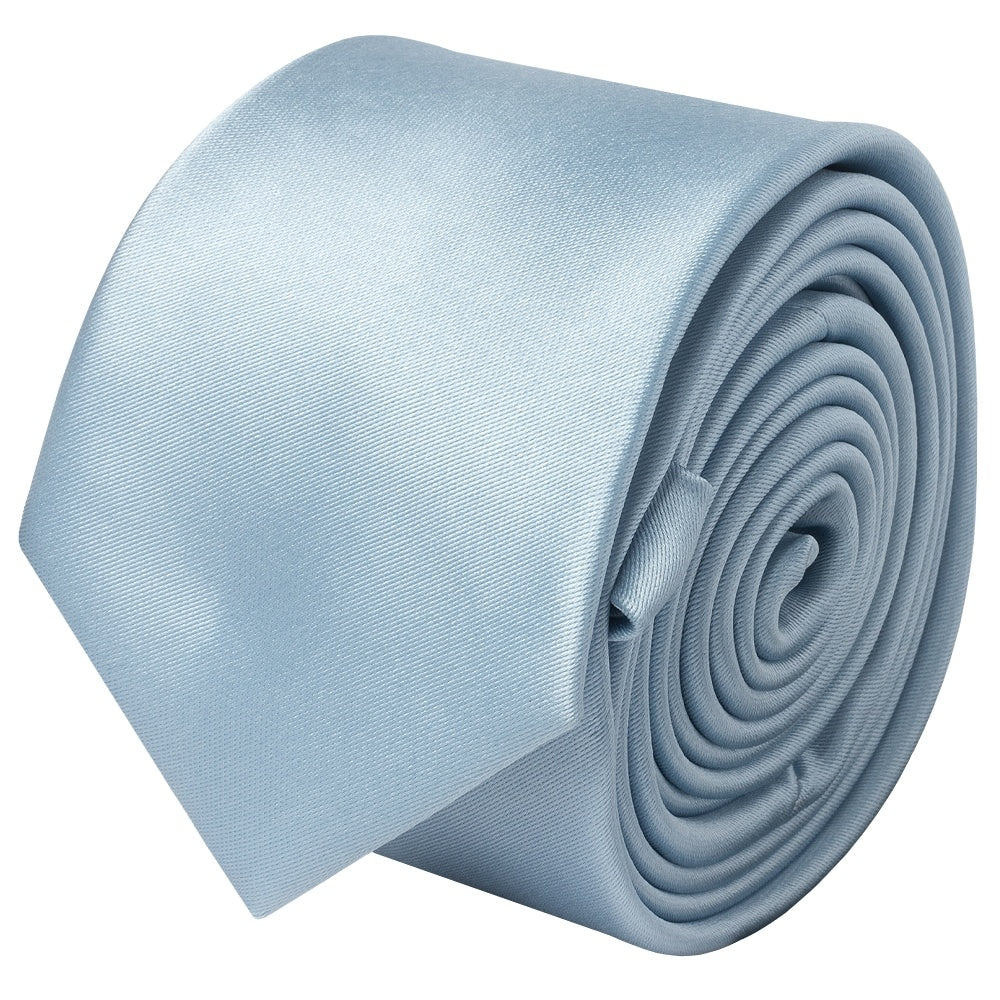 Plain Light Blue Satin Skinny Mens Tie 2