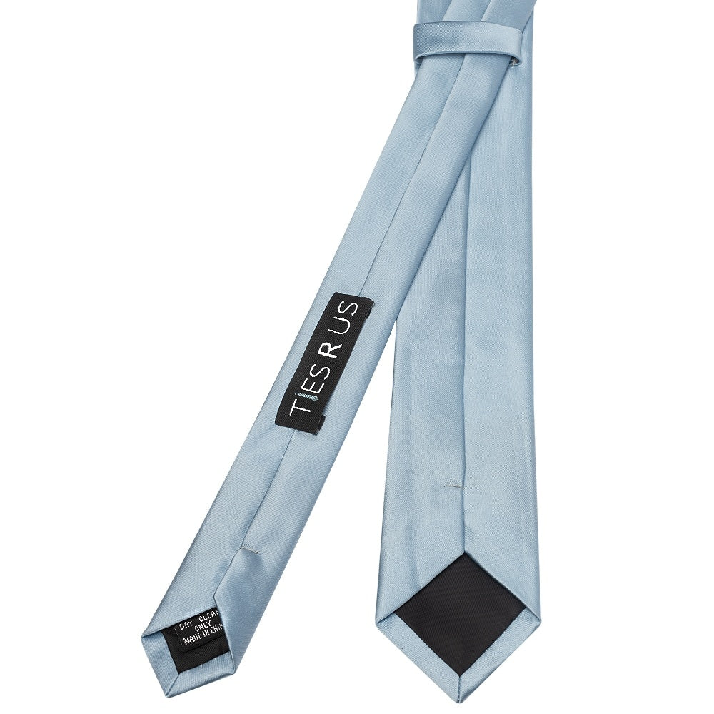Plain Light Blue Skinny Mens Tie And Pocket Square Set 4