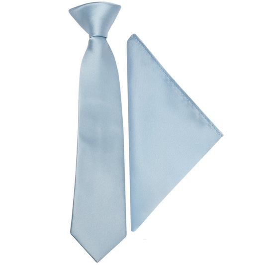 Pre Tied Light Blue Satin Boys Tie And Pocket Square Set Age 4 7 1